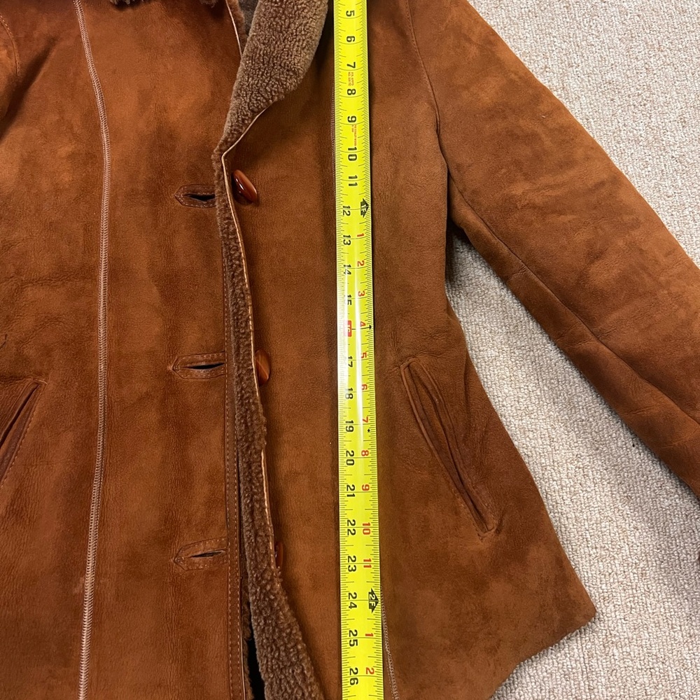 Women’s Brown Tan Suede Shearling Jacket XS/S Real Sheepskin Sherpa Fur Warm - Picture 9 of 16